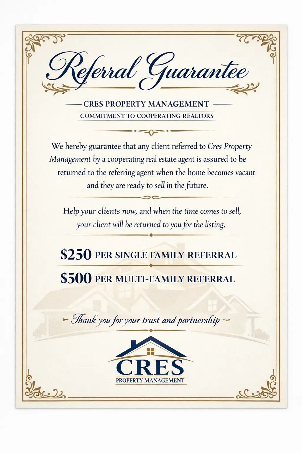 Licensed Realtor Property Referral Certificate